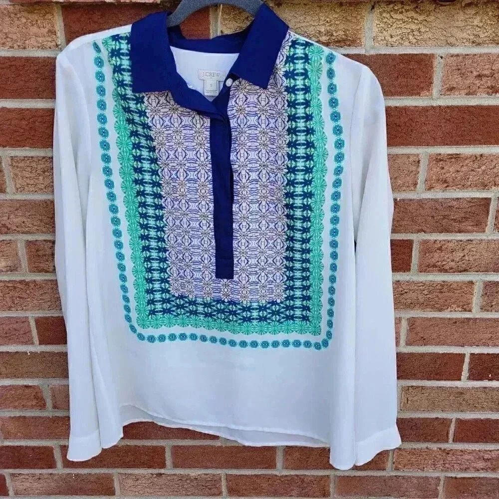 J. Crew Blouse Women's Size Small Long Sleeve 1/4 Button Down Floral Design
